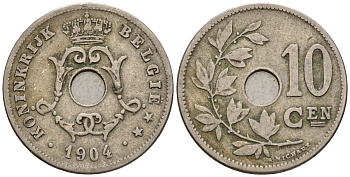 Бельгия 10 сантимов 1904 Belgie KM 53 медно-никель 259-1021
