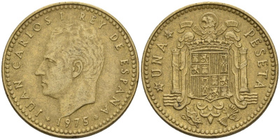 Испания 1 песета 1975 (80) Хуан Карлос I (1975-2014) KM 806 алюминиевая бронза 4604-433