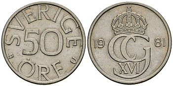Швеция 50 эре 1981 Карл XVI Густав (1973- ) KM 855 медно-никель 4167-352