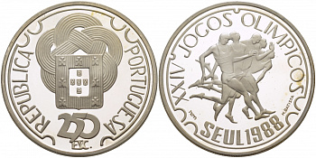 Португалия 250 эскудо 1988 XXIV Олимпийские игры в Сеуле 1988 года, бегуны KM 643а серебро PROOF 01-235-31