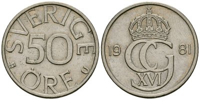 Швеция 50 эре 1981 Карл XVI Густав (1973- ) KM 855 медно-никель 4167-352