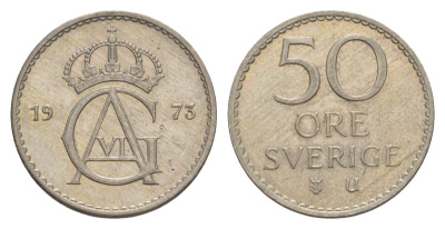 Швеция 50 эре 1973 TS, Густав VI Адольф (1950-1973) KM 837 медно-никель aUNC 4632-751