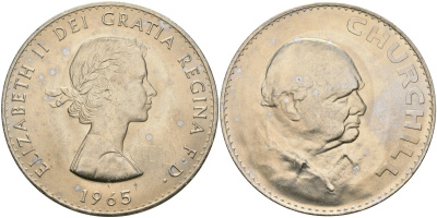 Великобритания 1 крона (5 шиллингов) 1965 Уинстон Черчилль, Елизавета II (1952-2022) KM 910, Spink 4144 медно-никель UNC 73-521