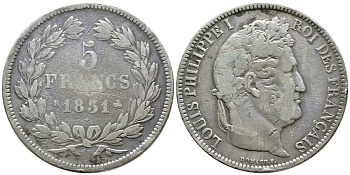 Франция 5 франков 1831 B, Луи Филипп I (1830-1848) KM 745.2 серебро 00-1067-10-22