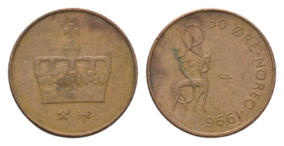 Норвегия 50 эре 1996 Харальд V (1991-) KM 460 бронза 4702-542