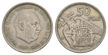 Испания 50 песет 1957 (58) Франсиско Франко (1939-1975) KM 788 медно-никель 4645-345
