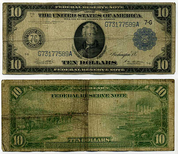 США 10 долларов 1914 голубая серия, подпись WHITE-MELLON, Чикаго Pick 360b бумага 451-196-1