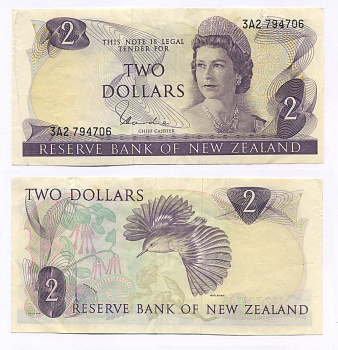 Новая Зеландия 2 доллара 1977-81 ПОДПИСЬ HARDIE Pick 164d бумага 6317-41-2