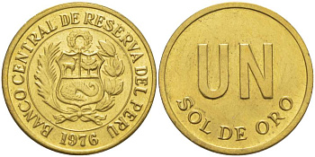 ПЕРУ 1 СОЛЬ 1976 KM 266.1 латунь 4519-553