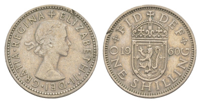 Великобритания 1 шиллинг 1960 Елизавета II (1952-2022), Шотландский герб KM 905, Spink 4148 медно-никель 4167-443