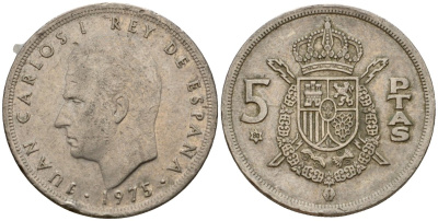 Испания 5 песет 1975 (80) Хуан Карлос I (1975-2014) KM 807 медно-никель 210-732