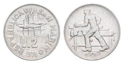 Сан-Марино 2 лиры 1978 Работа KM 77 алюминий UNC 4647-219