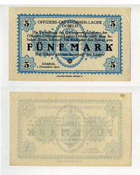 Германия 5 марок 1917 лагерь военнопленных в Дебельне C-2885 бумага UNC (пресс) 504-84-1-2