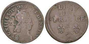 Франция 1 лиард 1655 Людовик XIV (1643-1715) KM 192 медь 4617-719