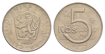 Чехословакия 5 крон 1989 KM 60 медно-никель aUNC 4633-655