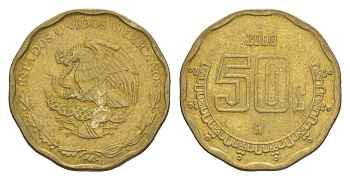 Мексика 50 сентаво 2008 KM 549 алюминиевая бронза 4644-665