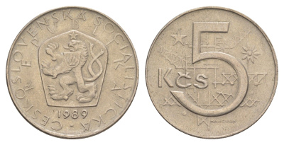 Чехословакия 5 крон 1989 KM 60 медно-никель aUNC 4633-655
