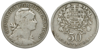 Португалия 50 сентаво 1929 KM 577 медно-никель 51-3215