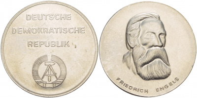 ГДР МЕДАЛЬ ND ФРИДРИХ ЭНГЕЛЬС, ДИАМЕТР 36 ММ., ВЕС 23,6 ГР. медно-никель UNC 4537-721
