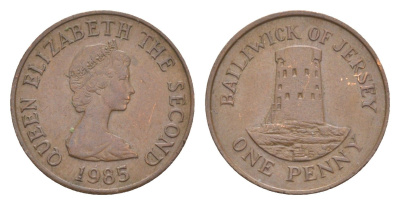 Джерси 1 пенни 1985 башня Святого Клемена KM 54 бронза 4124-841