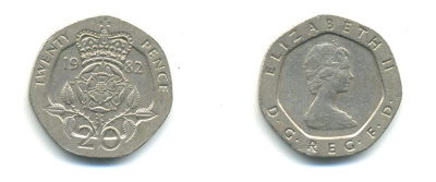 Великобритания 20 пенсов 1982 Елизавета II (1952-2022) KM 931, Spink 4230 (G1) медно-никель 59-312