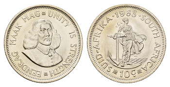 ЮАР 10 центов 1963 Ян ван Рибек KM 60 серебро UNC 76-935