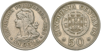 Ангола 50 сентаво 1928 KM 65 никель 4619-1056