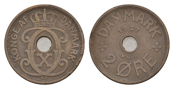 Дания 2 эре 1927 HCN, Кристиан X (1912-1947) KM 827 бронза 4658-169