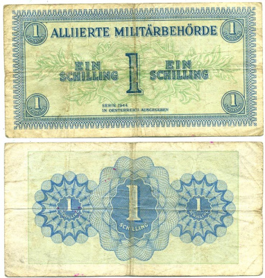 АВСТРИЯ 1 ШИЛЛИНГ 1944 ОККУПАЦИЯ СОЮЗНИКОВ, ВТОРАЯ МИРОВАЯ ВОЙНА Pick 103b бумага 3295-5-1-1