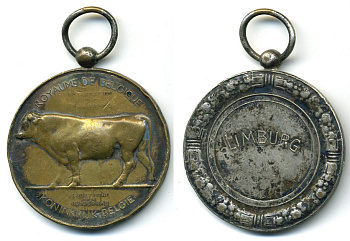 БЕЛЬГИЯ МЕДАЛЬ ND ЛИМБУРГ,ВЫСТАВКА КРУПНОГО РОГАТОГО СКОТА ДИАМЕТР 45 ММ. ВЕС 37,17 ГР. 1079-2-13