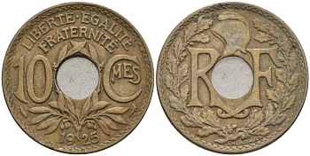 Франция 10 сантимов 1925 KM 866a, LE FRANC 138.3 медно-никель 4143-615