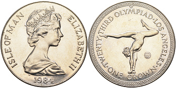 Остров Мэн 1 крона 1984 XXIII летние Олимпийские игры в Лос-Анджелесе 1984 года, художественная гимнастика KM 119a серебро PROOF 02-108-12