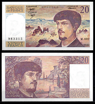 Франция 20 франков 1980 Pick 151 a бумага aUNC 7222-22-1-2
