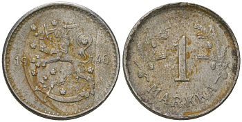 Финляндия 1 марка 1946 S KM 30b железо 4173-928