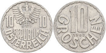 Австрия 10 грошей 1963  KM 2878 алюминий    4160-1263