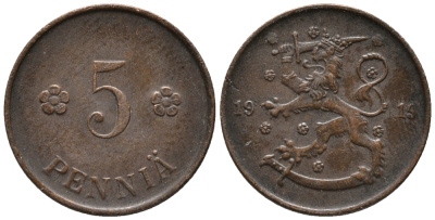 Финляндия 5 пенни 1919 KM 22 медь 99-429
