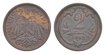 Австрия 2 геллера 1902 Франц Иосиф I (1848-1916) KM 2801 бронза 4639-1017