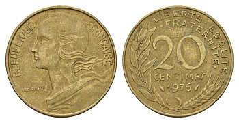 Франция 20 сантимов 1976 KM 930 алюминиевая бронза 4673-1121