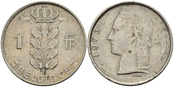 БЕЛЬГИЯ 1 ФРАНК 1973 BELGIQUE KM 142.1 медно-никель 4546-513