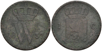 Нидерланды 1 цент 1837 Виллем I (1815-1840) KM 47 медь    4177-317