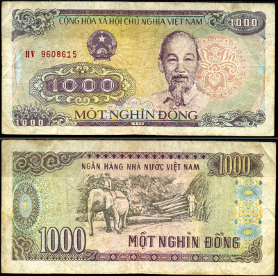 Вьетнам 1000 донгов 1988 Хо Ши Мин, маленькая серия Pick 106а бумага 8589-31-4-2