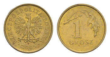Польша 1 грош 2005 Y 276 марганец латунь UNC 4627-1218