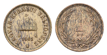 Венгрия 1 филлер 1902 KB, Франц Иосиф I (1848-1916) KM 480 бронза 72-1617