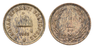 Венгрия 1 филлер 1902 KB, Франц Иосиф I (1848-1916) KM 480 бронза 72-1617