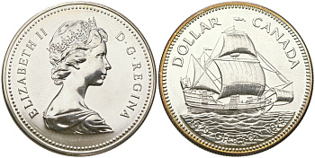 Канада 1 доллар 1979 300 лет кораблю "Грифон" KM 124 серебро BU 00-1067-1-62