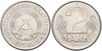 ГДР 2 марки 1977 А KM 48 алюминий UNC 4574-532