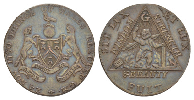 Великобритания, Мидлсекс 1/2 пенни 1794 Масонство, брак на гурте Dalton & Hamer 372a медь 1528-1113