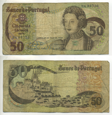 ПОРТУГАЛИЯ 50 ЭСКУДО 1968 28 МАЯ 1968, МАРИЯ АДЕЛАИДА ПОРТУГАЛЬСКАЯ Pick 174а бумага 7552-40-2