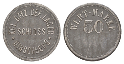 Хиршберг 50 пфеннигов ND лагерь военнопленных, KGL. Offz. Gef. Lager Men05 11627.4, Men18 14554.4 железо 1527-531