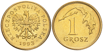 ПОЛЬША 1 ГРОШ 1993 MW KM 276 латунь UNC 4516-746